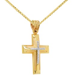 Χρυσός βαπτιστικός σταυρός Κ14 με αλυσίδα